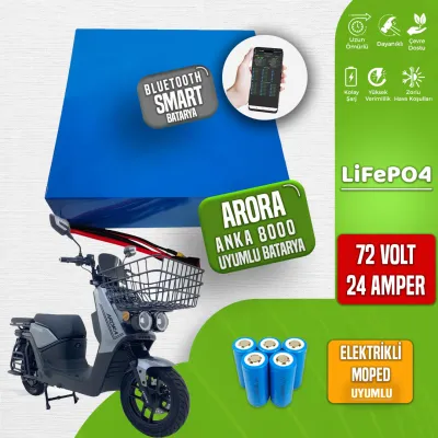 Pilli Batarya 72V 24Ah LiFePO4 Lityum Akü — Arora Anka 8000 Uyumlu (72 Volt 24 Amper), JK Jikong Smart Bluetooth BMS