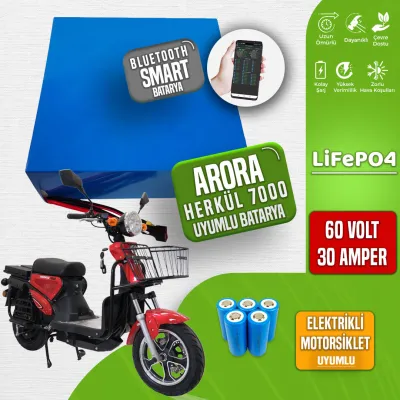 Pilli Batarya 60V 30Ah LiFePO4 Lityum Akü — Arora Herkül 7000 Uyumlu (60 Volt 30 Amper), JK Jikong Smart Bluetooth BMS