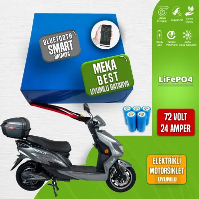 Pilli Batarya 72V 24Ah LiFePO4 Lityum Akü — Meka Best Uyumlu (72 Volt 24 Amper), JK Jikong Smart Bluetooth BMS