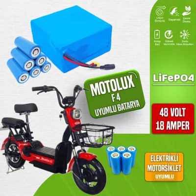 Pilli Batarya 48V 18Ah LiFePO4 Lityum Akü — Motolux F4 Uyumlu (48 Volt 18 Amper), Standart BMS