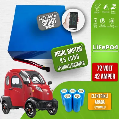 Pilli Batarya 72V 42Ah LiFePO4 Lityum Akü — Regal Raptor K5 Uyumlu (72 Volt 42 Amper), JK Jikong Smart Bluetooth BMS
