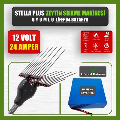 Pilli Batarya 12V 24Ah LiFePO4 Lityum Akü - Stella Plus Zeytin Silkme Makinesi Uyumlu (12 Volt 24 Amper), Standart BMS
