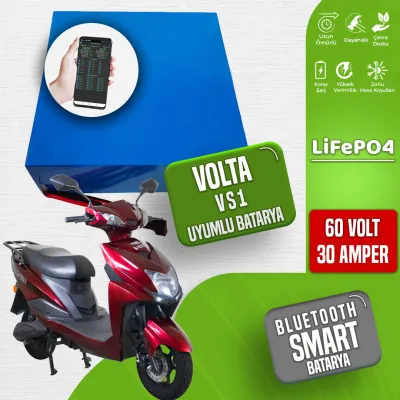 Pilli Batarya 60V 30Ah LiFePO4 Lityum Akü — Volta VS1 Uyumlu (60 Volt 30 Amper), JK Jikong Smart Bluetooth BMS