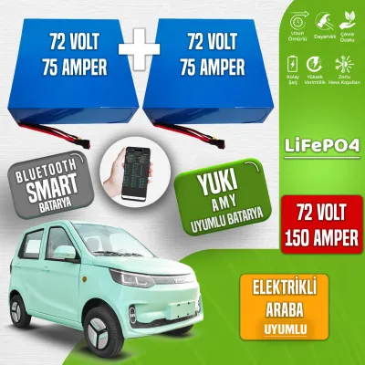 Pilli Batarya 72V 150Ah LiFePO4 Lityum Akü — Yuki Amy ( x 2 Adet) Uyumlu (72 Volt 150 Amper), JK Jikong Smart Bluetooth BMS