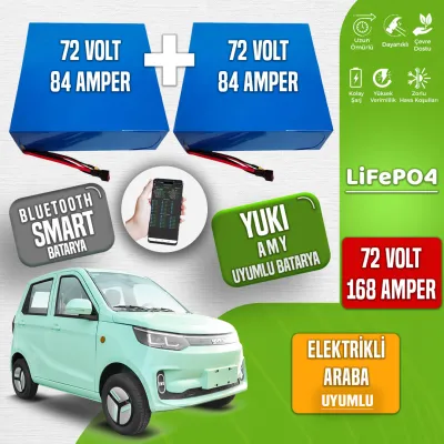 Pilli Batarya 72V 168Ah LiFePO4 Lityum Akü — Yuki Amy ( x 2 Adet) Uyumlu (72 Volt 168 Amper), JK Jikong Smart Bluetooth BMS