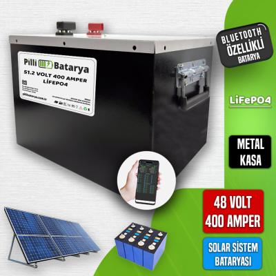 Pilli Batarya 48V 400 Ah LiFePO4 GES Bataryası Bluetooth Özellikli (Metal Premium Kasa)