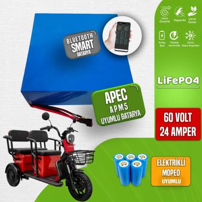 Pilli Batarya 60V 24Ah LiFePO4 Lityum Akü — Apec APM5 Uyumlu (60 Volt 24 Amper), JK Jikong Smart Bluetooth BMS