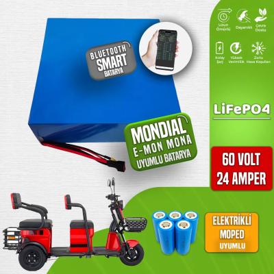 Pilli Batarya 60V 24Ah LiFePO4 Lityum Akü — E Uyumlu (60 Volt 24 Amper), JK Jikong Smart Bluetooth BMS