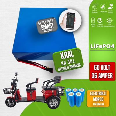 Pilli Batarya 60V 36Ah LiFePO4 Lityum Akü — Kral Kr 301 Moped Uyumlu, JK Jikong Smart Bluetooth BMS