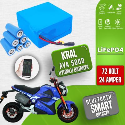 Pilli Batarya 72V 24Ah LiFePO4 Lityum Akü — Kral AVA 5000 Uyumlu (72 Volt 24 Amper), JK Jikong Smart Bluetooth BMS