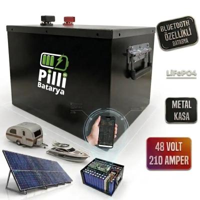 Pilli Batarya | 48 Volt 200 Amper LiFePO4 Lityum Akü (210Ah Net Kapasite) 48V - 200Ah | EVE & JK BMS Lityum Batarya (Metal Kasa)