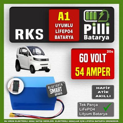 Pilli Batarya RKS A1 60V 54Ah LiFePO4 Lityum Akü – Smart Bluetooth Özellikli Batarya